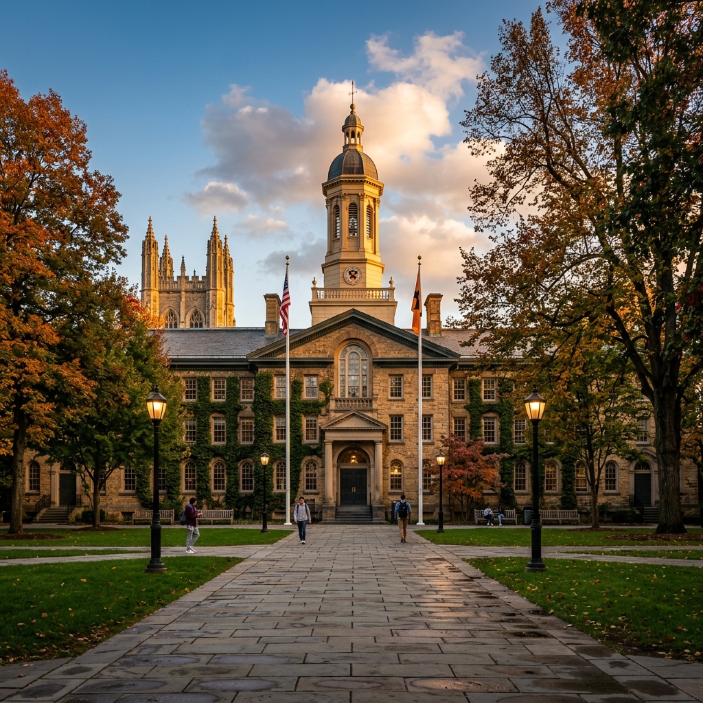 Historic Princeton architecture framed by mature trees